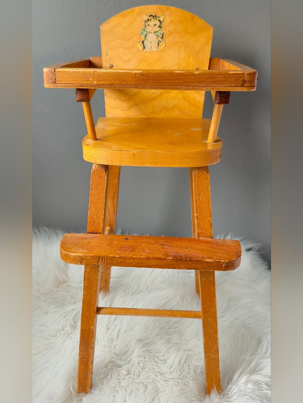 Vintage Wooden High Chair For Dolls Circa 1950s